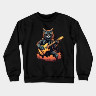 Rockstar Cat with Guitar Crewneck Sweatshirt